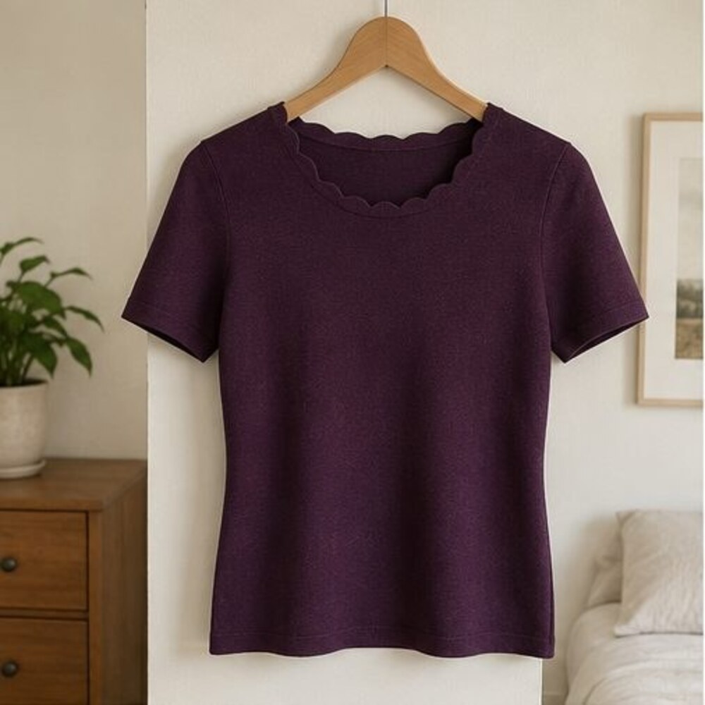 Plum Scallop Neck Knit Top